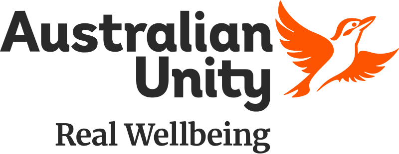 Australian Unity logo with an orange bird graphic on a white background